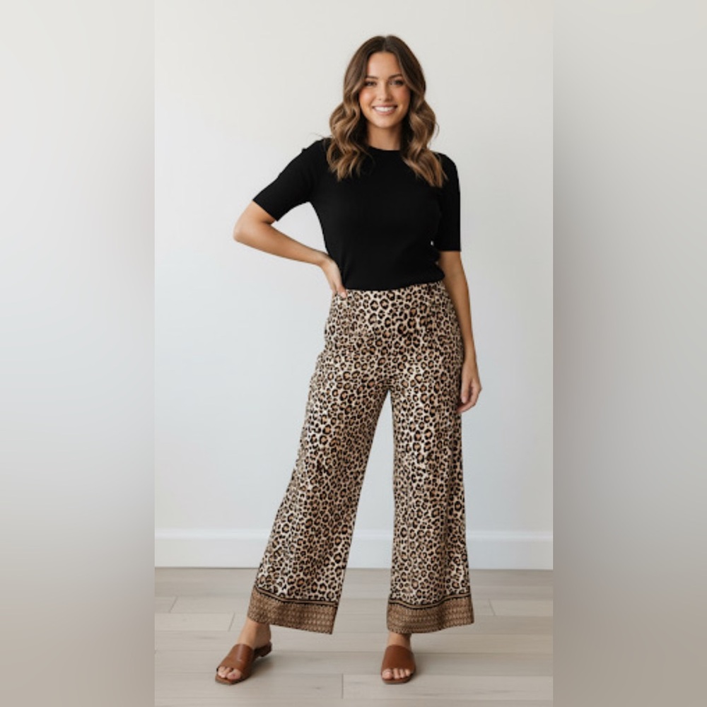 Women’s 2X Leopard Print Wide-Leg Dress Pants | Pull-On Stretch Waist